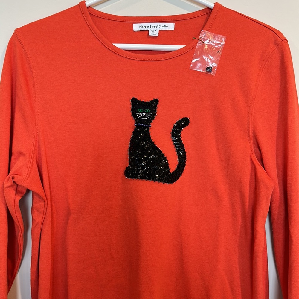 Sequin Black Cat Halloween Shirt